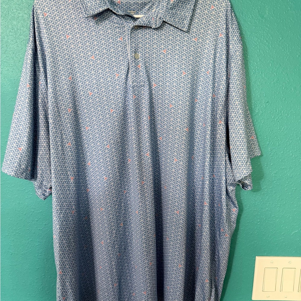 Men's Blue Geometric Print Polo Shirt - Unbranded